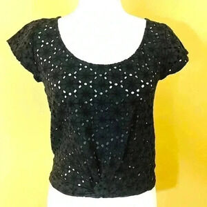 American Eagle Navy Laser Cut Scoop Neck Cinch Waist Cotton Crop Top Size M